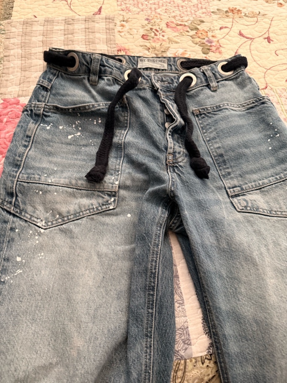We The Free Light Blue Drawstring Barrel Jeans